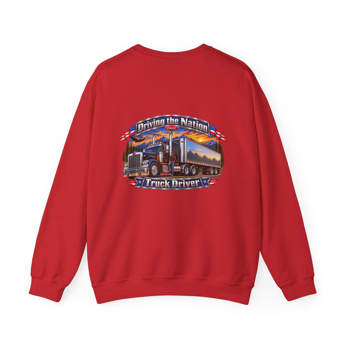 Truck Driver Crewneck Sweatshirt — "Driving the Nation" Patriotic Semi-Truck Design
