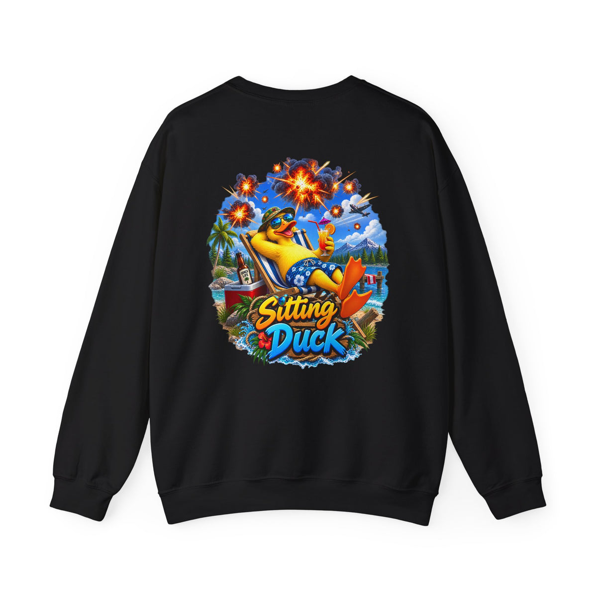 Sitting Duck Graphic Sweatshirt – Colorful Tropical Duck Illustration