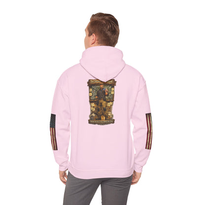 Patriotic Veteran Tribute Hoodie — American Flag Sleeves & Military Honor Back Print