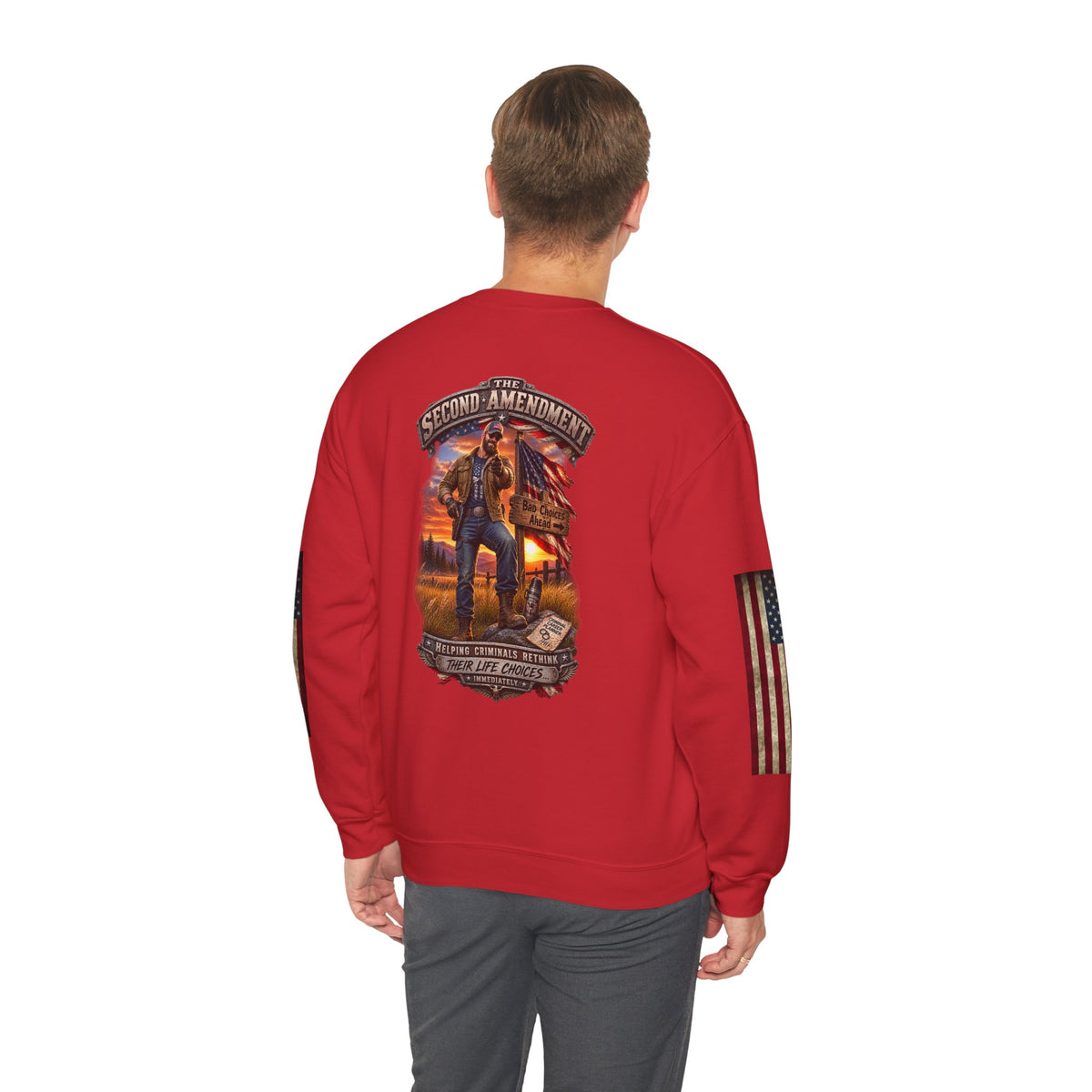 Veteran Tribute Crewneck Sweatshirt — American Flag Sleeve Patriotic Military Sweatshirt - Personalized