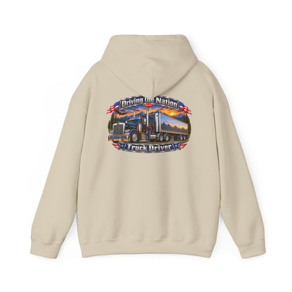 Truck Driver Hoodie — "Driving the Nation" Patriotic Semi-Truck Design - Personalized
