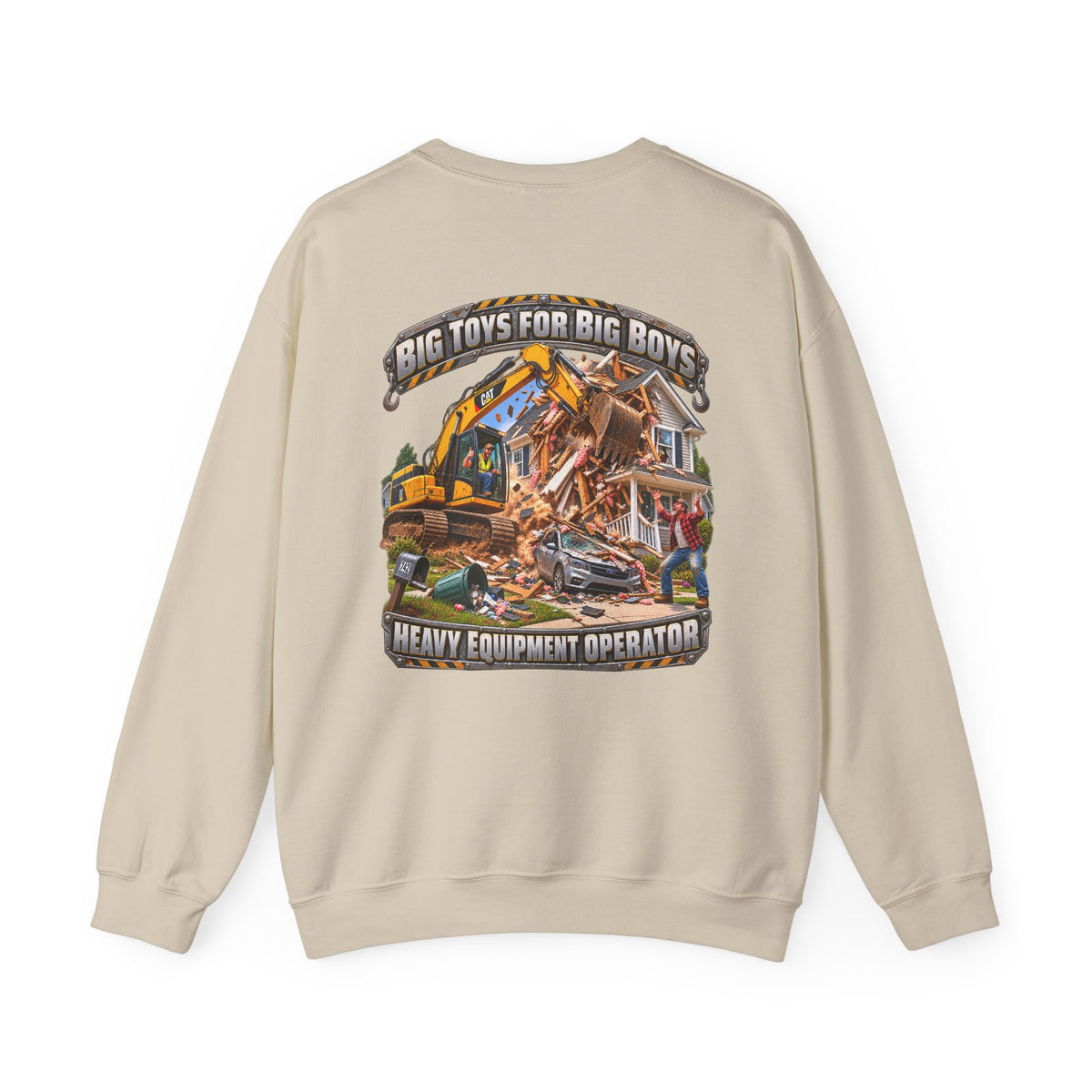Funny Heavy Equipment Operator Crewneck Sweatshirt — "Big Toys for Big Boys" Construction Truck Graphic