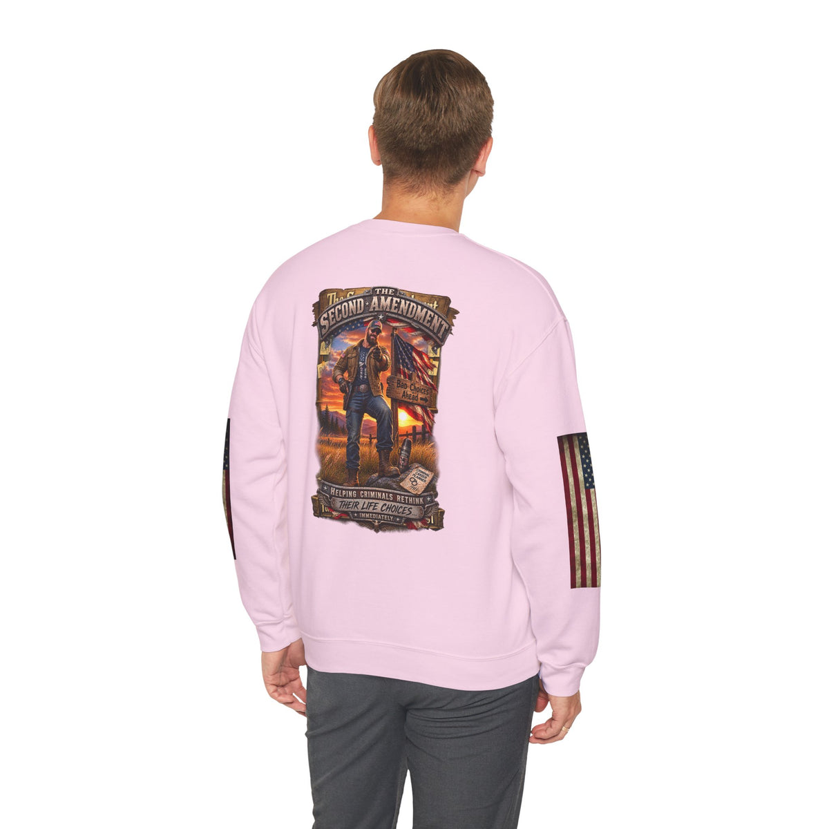 Veteran Tribute Crewneck Sweatshirt— American Flag Sleeve Patriotic Military Sweatshirt