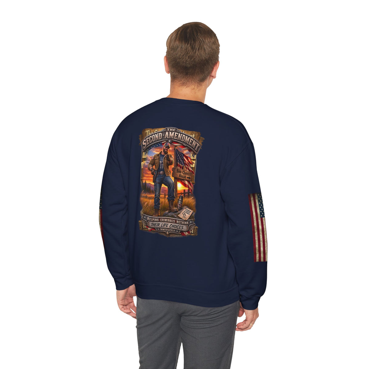 Veteran Tribute Crewneck Sweatshirt— American Flag Sleeve Patriotic Military Sweatshirt