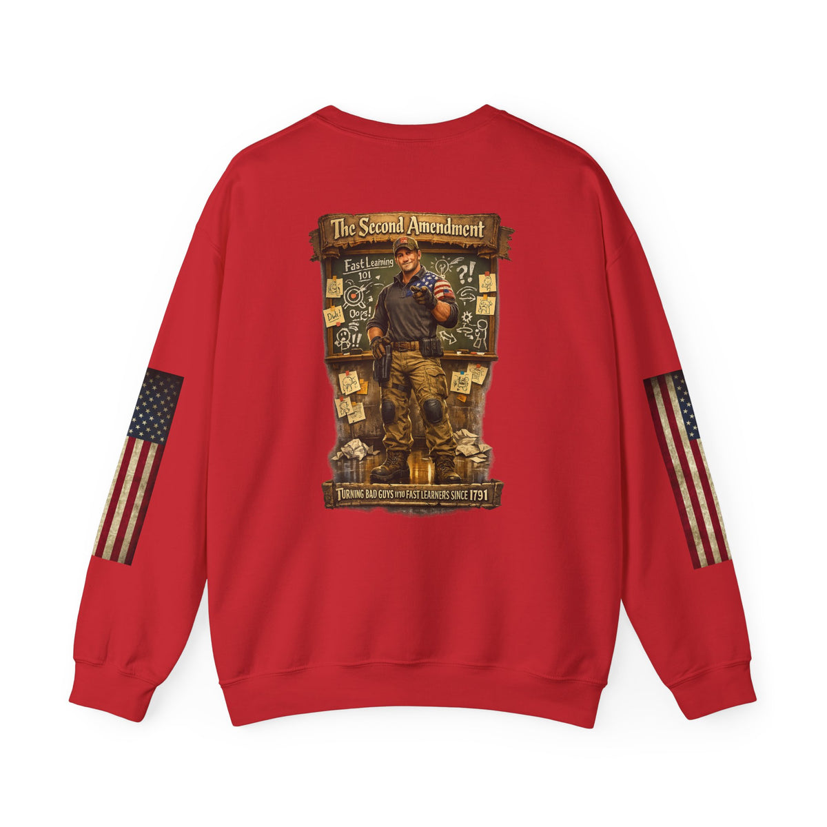 Patriotic Veteran Tribute Crewneck — American Flag Sleeves & Military Honor Back Print