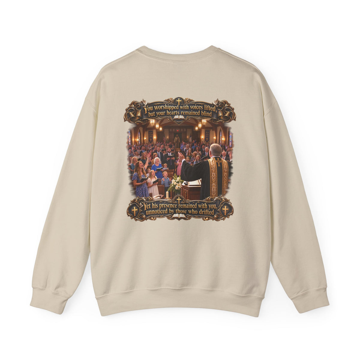 Religious Choir Scene Crewneck Sweatshirt — Church Service Illustration