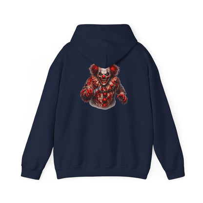 Horror Clown Bear Hoodie — Creepy Bloodied Teddy Graphic Sweatshirt