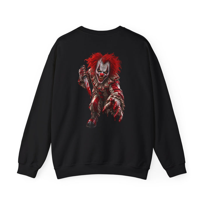Horror Clown Graphic Sweatshirt — Creepy Red Pennywise Style Back Print