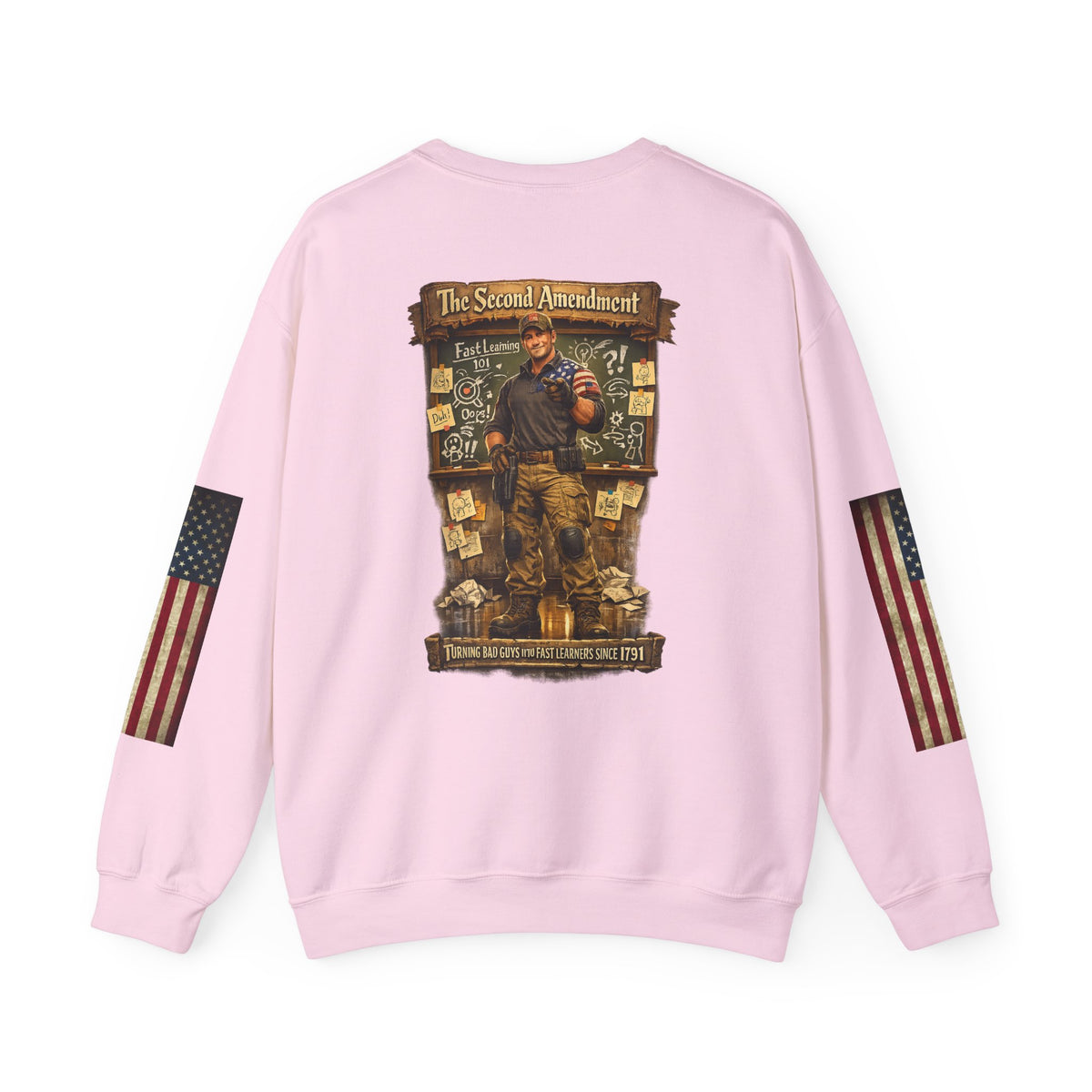 Patriotic Veteran Tribute Crewneck Sweatshirt — American Flag Sleeves & Military Honor Back Print - Personalized