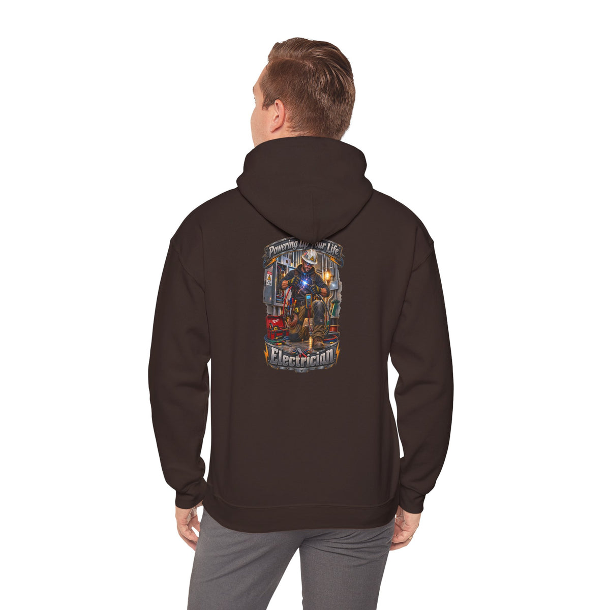 Electrician Crewneck Hoodie — 'Powering Up Your Life' Tradesman Gift