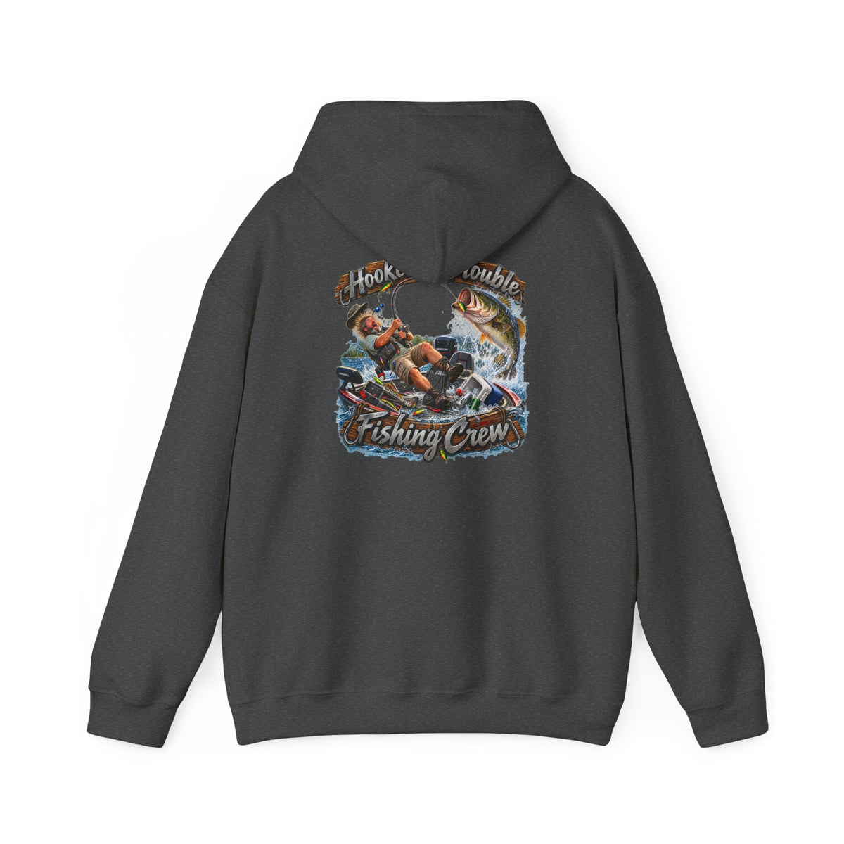 Fishing Crew Hoodie — "Hooked on Trouble" Graphic Hoodie