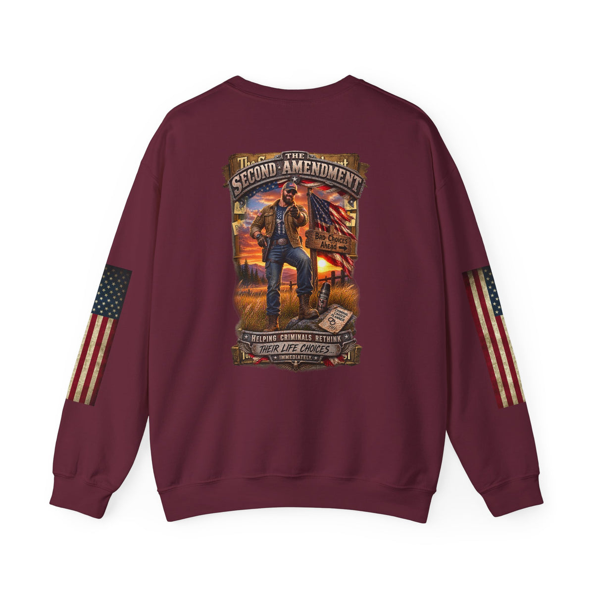 Veteran Tribute Crewneck Sweatshirt— American Flag Sleeve Patriotic Military Sweatshirt