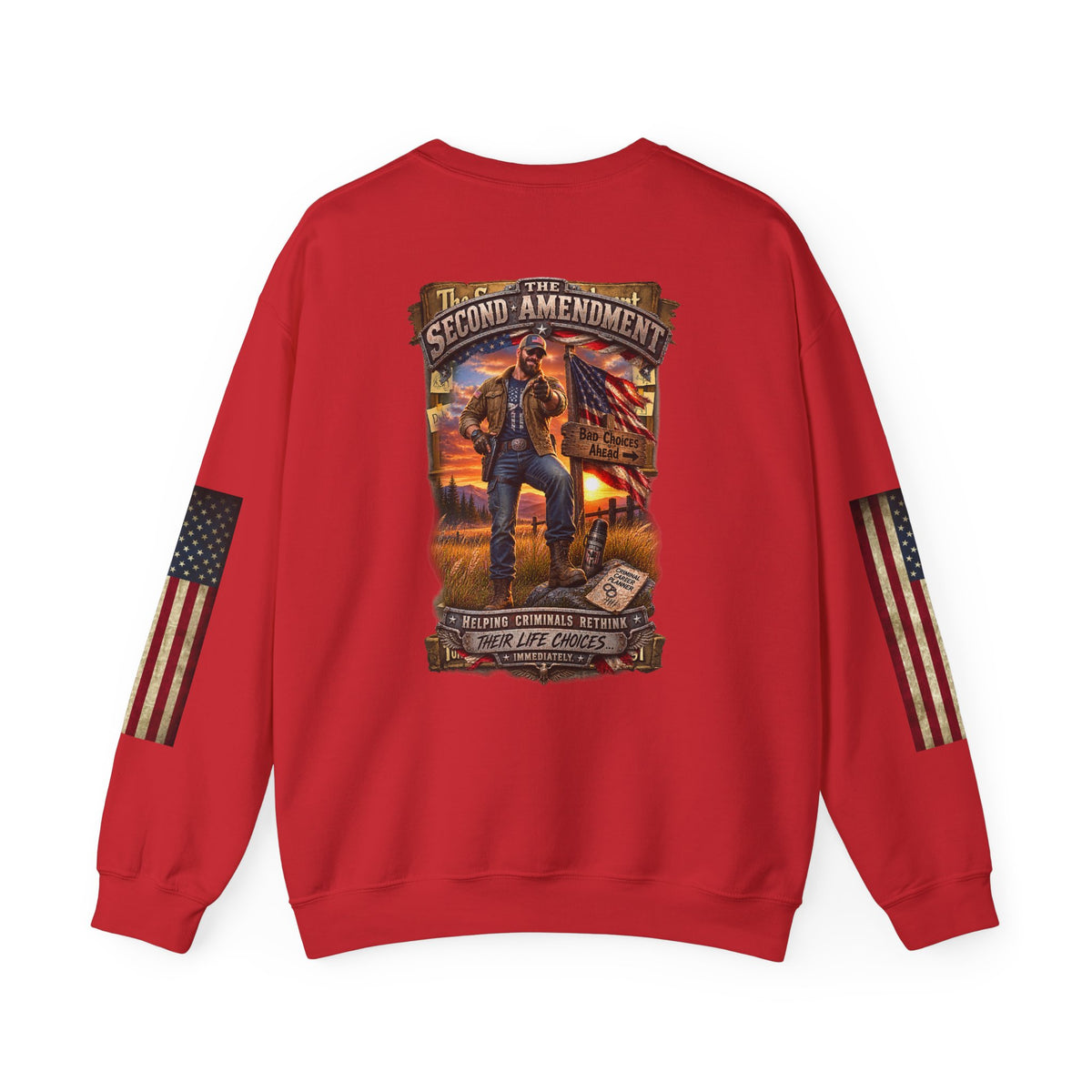 Veteran Tribute Crewneck Sweatshirt— American Flag Sleeve Patriotic Military Sweatshirt