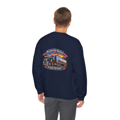 Truck Driver Crewneck Sweatshirt — "Driving the Nation" Patriotic Semi-Truck Design - Personalized