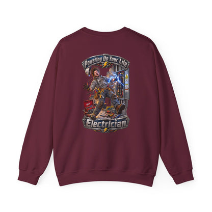 Funny Electrician Crewneck Sweatshirt — 'Powering Up Your Life' Tradesman Gift