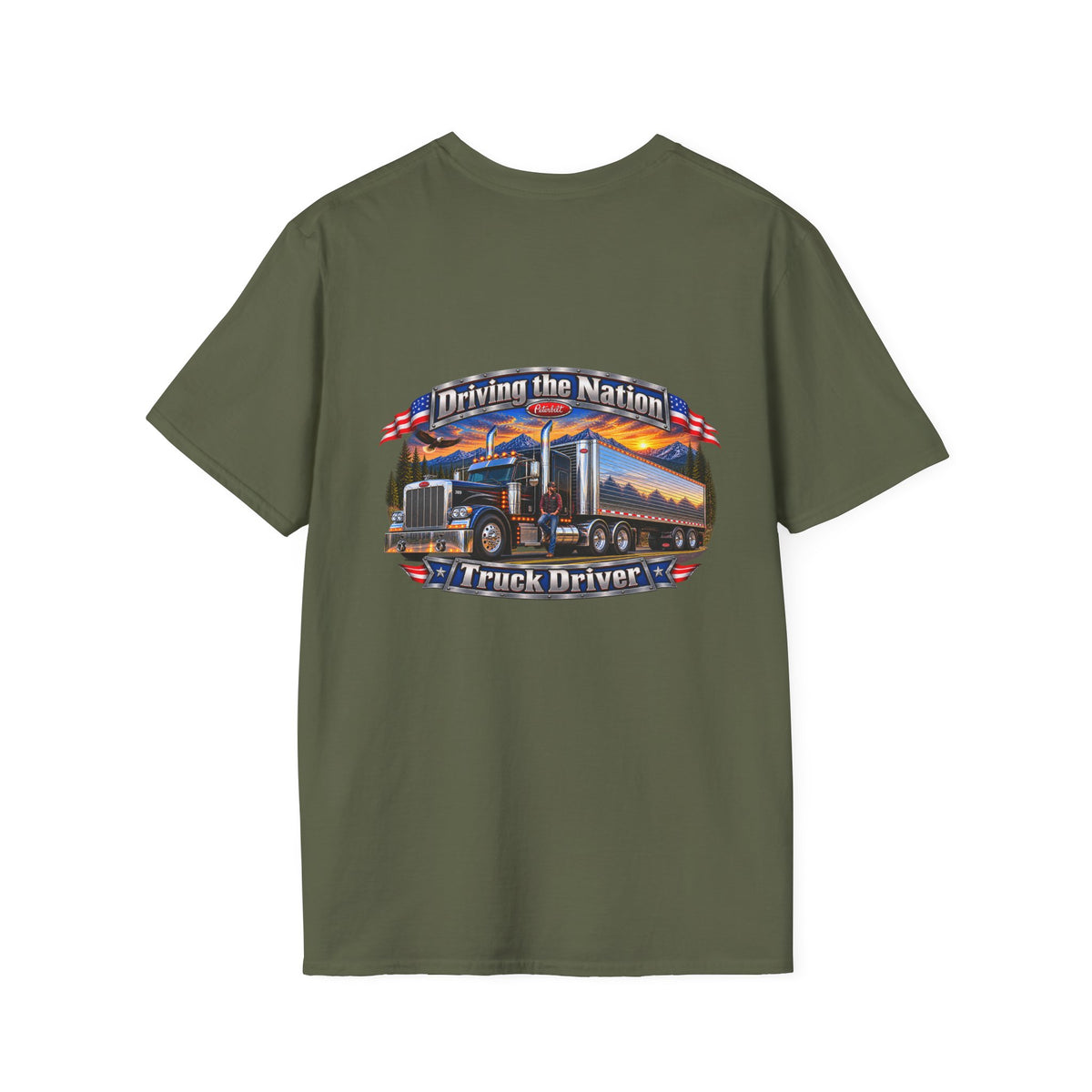 Truck Driver Crewneck T-Shirt— "Driving the Nation" Patriotic Semi-Truck Design - Personalized