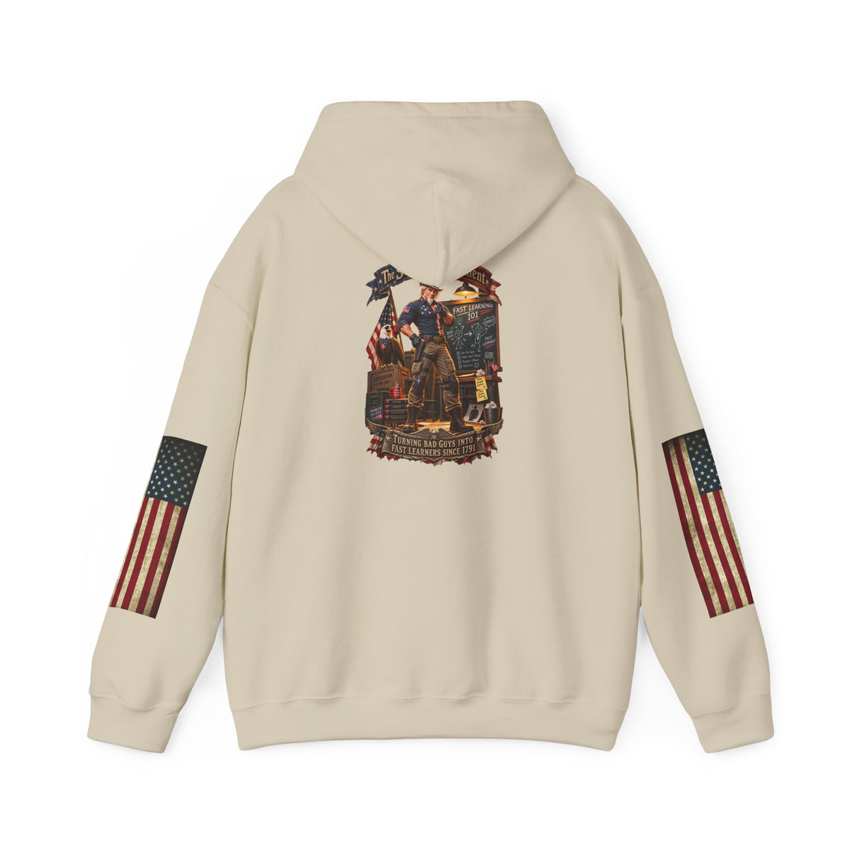 Patriotic Revolutionary War Hoodie — Vintage American Flag Sleeves - Personalized