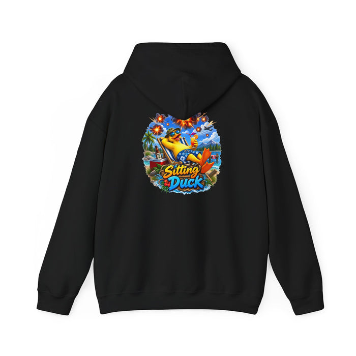 Sitting Duck Graphic Hoodie – Colorful Tropical Duck Illustration