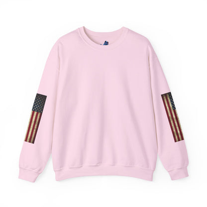 Patriotic Revolutionary War Crewneck Sweatshirt — Vintage American Flag Sleeves