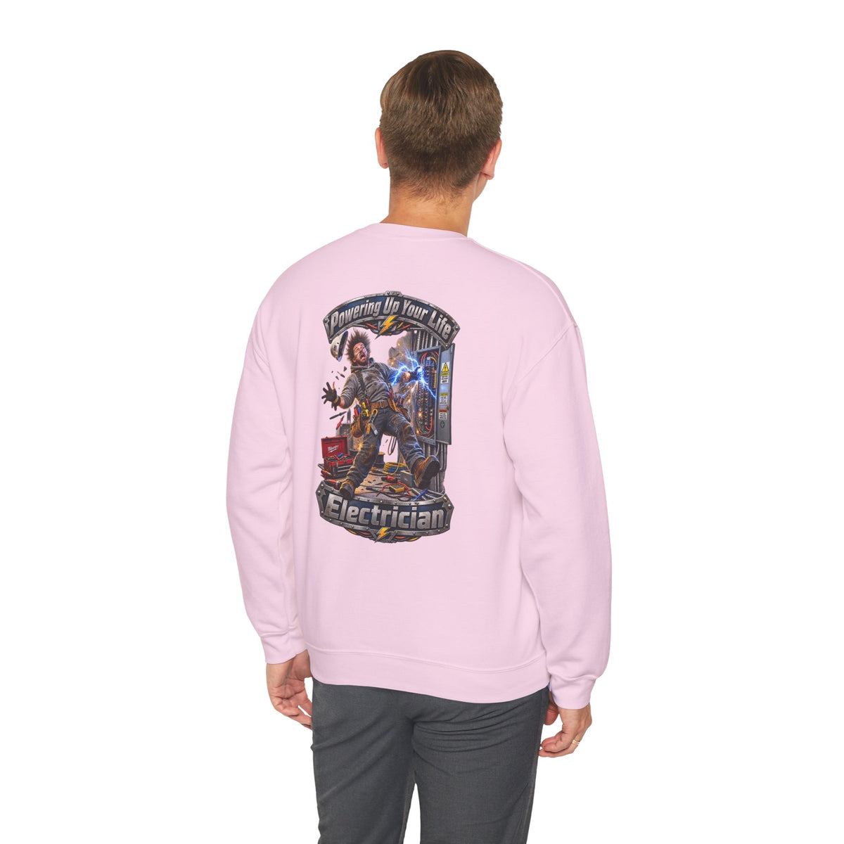 Funny Electrician Crewneck Sweatshirt — 'Powering Up Your Life' Tradesman Gift