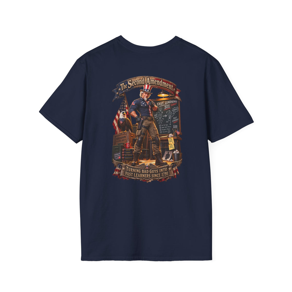 Patriotic Revolutionary War T-Shirt — Vintage American Flag Sleeves