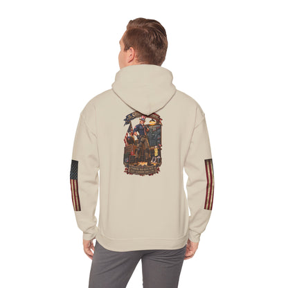 Patriotic Revolutionary War Hoodie — Vintage American Flag Sleeves - Personalized