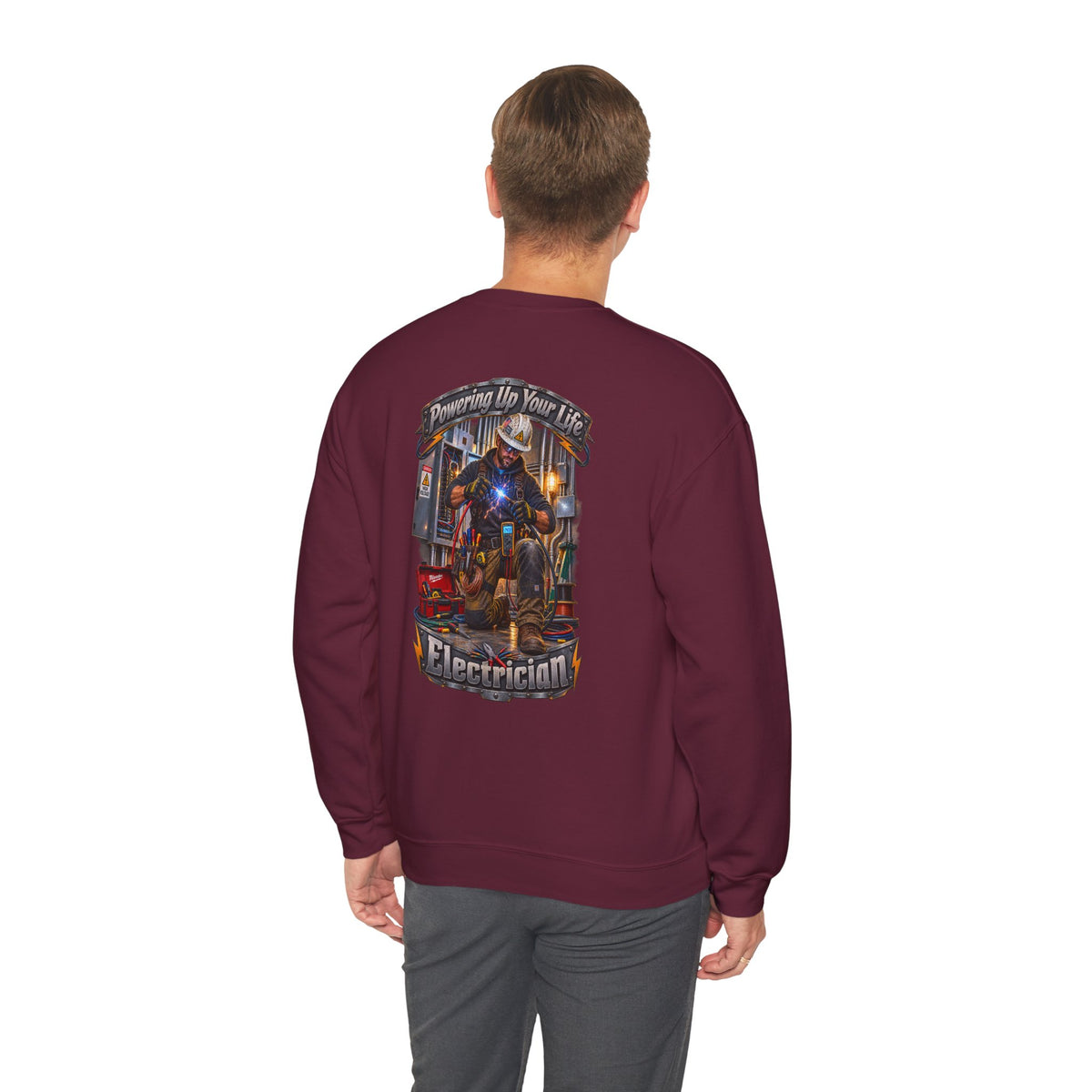 Electrician Crewneck Sweatshirt — 'Powering Up Your Life' Tradesman Gift - Personalized