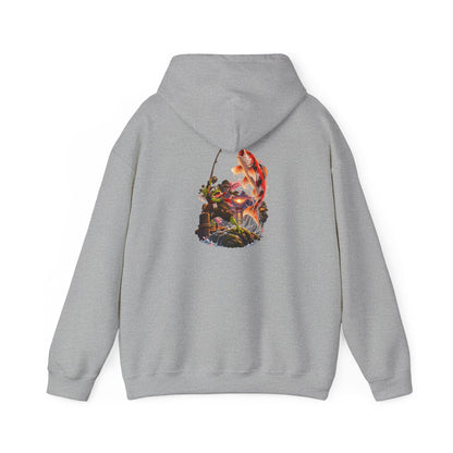 Hoodie - Koi Fish Garden Back Print Hoodie (Japanese Pond, Tranquil Zen Design)