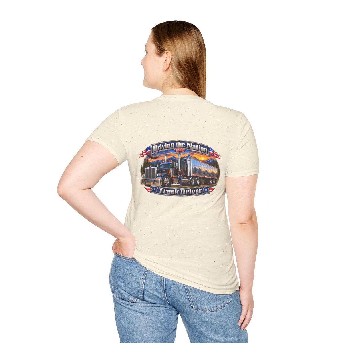 Truck Driver Crewneck T-Shirt— "Driving the Nation" Patriotic Semi-Truck Design - Personalized