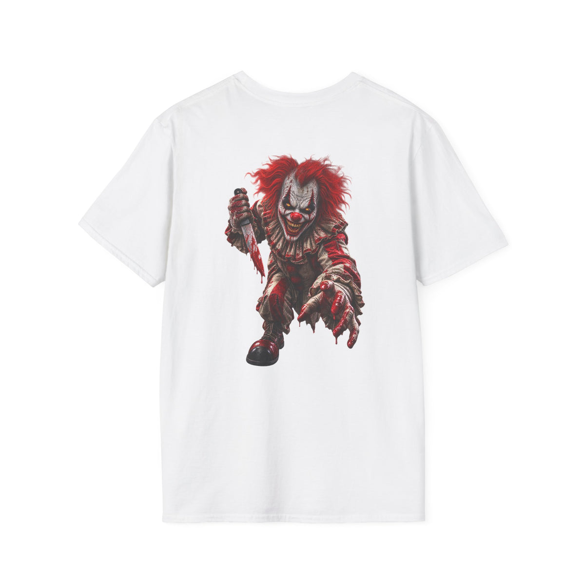 Horror Clown Graphic T-Shirt — Creepy Red Pennywise Style Back Print - Personalized