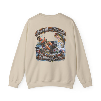 Fishing Crew Sweatshirt — "Hooked on Trouble" Graphic Crewneck - Personalized