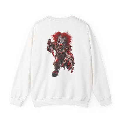 Horror Clown Graphic Sweatshirt — Creepy Red Pennywise Style Back Print