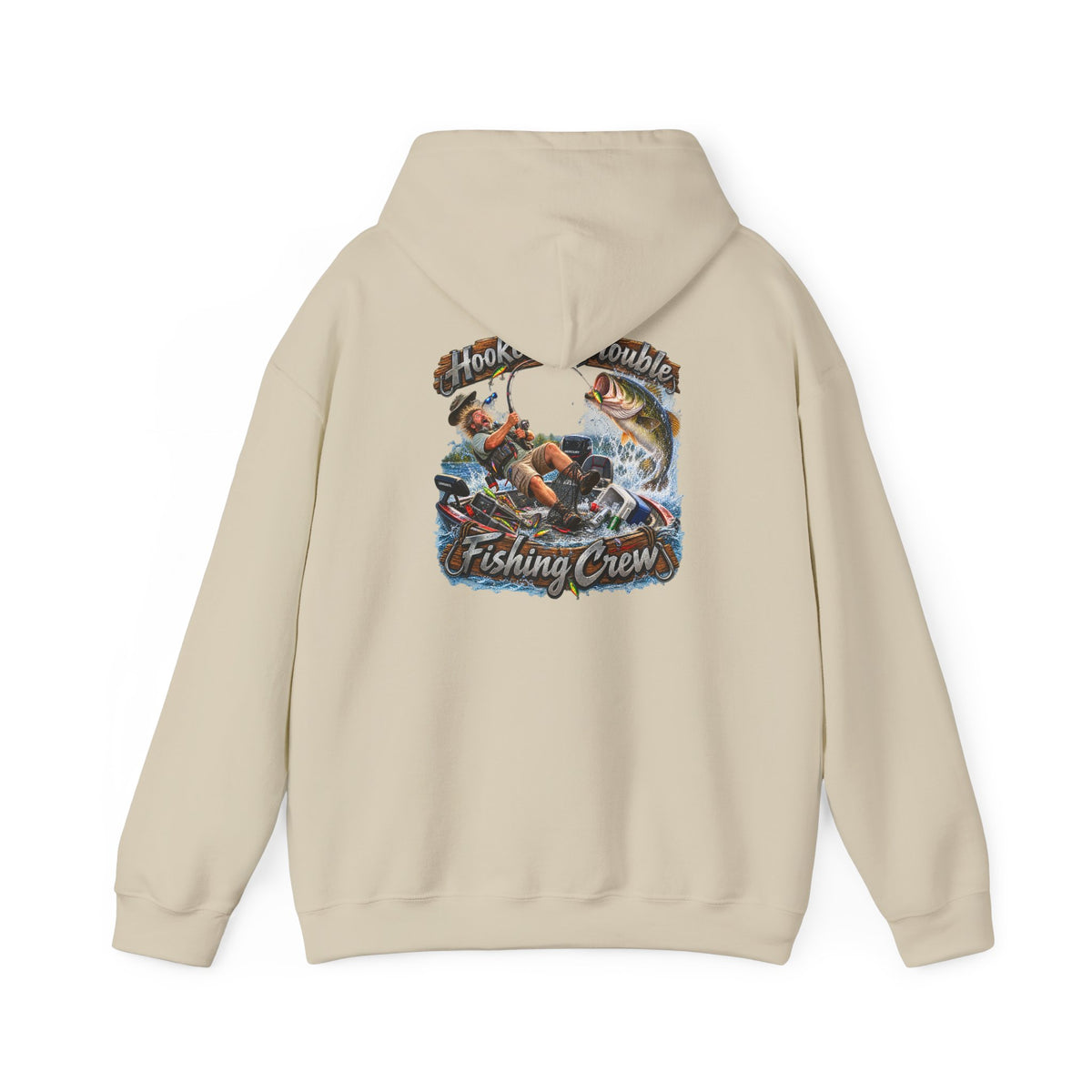 Fishing Crew Hoodie — "Hooked on Trouble" Graphic Hoodie