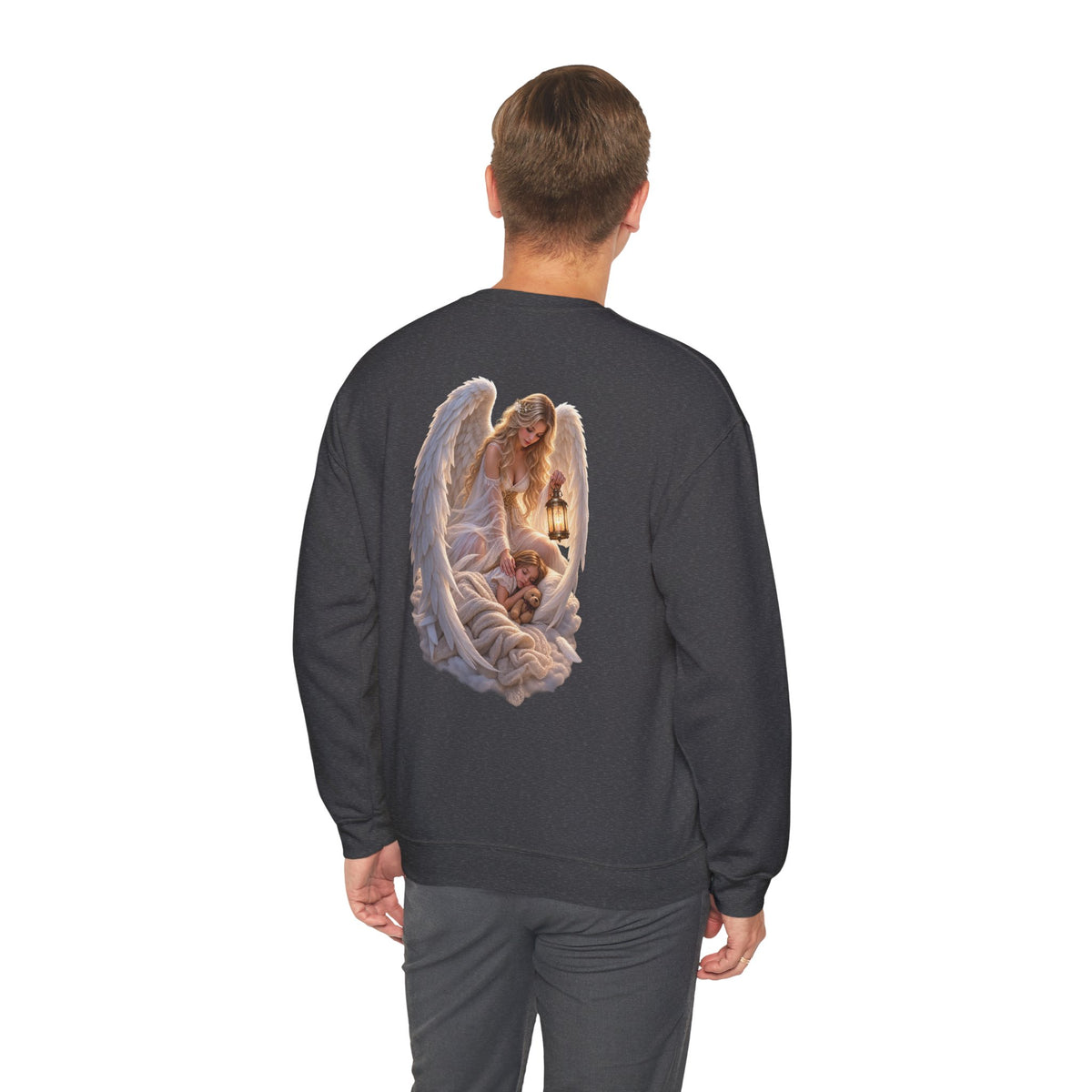 Angel Embrace Crewneck Sweatshirt — Serene Guardian Back Print - personalized
