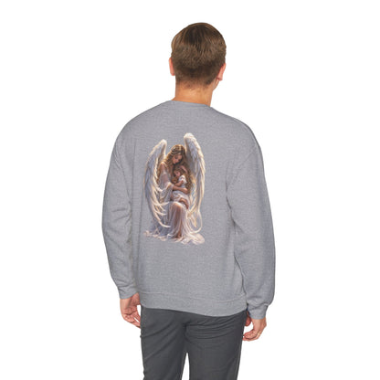 Angel Mother & Child Crewneck Sweatshirt – Serene Guardian Graphic Pullover