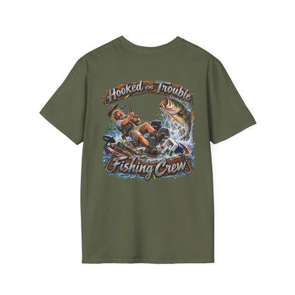 Fishing Crew T-Shirt — "Hooked on Trouble" Graphic T-Shirt