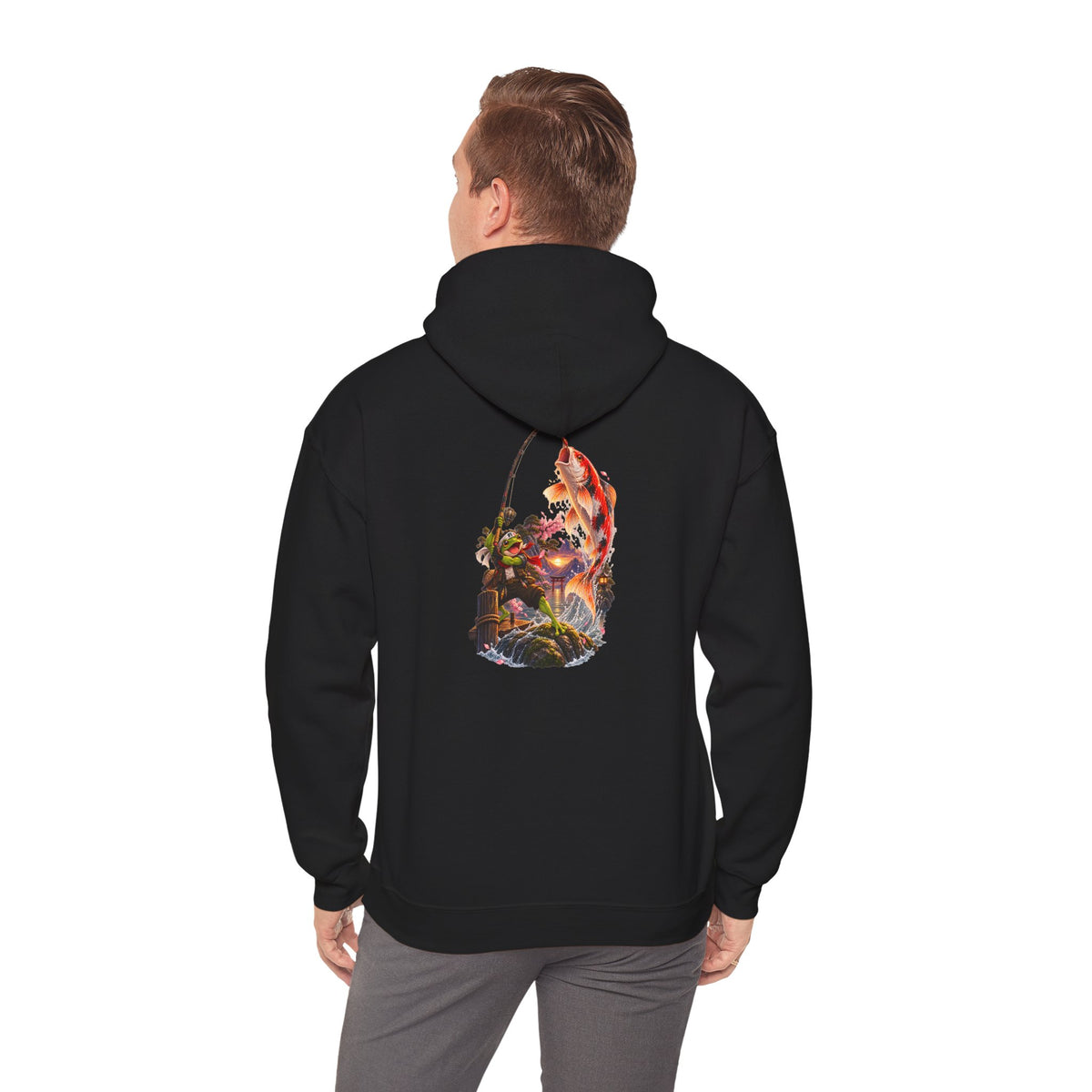 Hoodie - Koi Fish Garden Back Print Hoodie (Japanese Pond, Tranquil Zen Design)