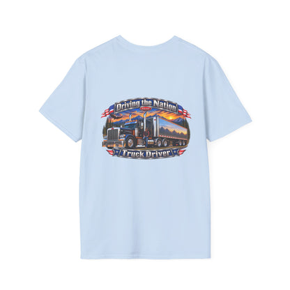 Truck Driver Crewneck T-Shirt — "Driving the Nation" Patriotic Semi-Truck Design