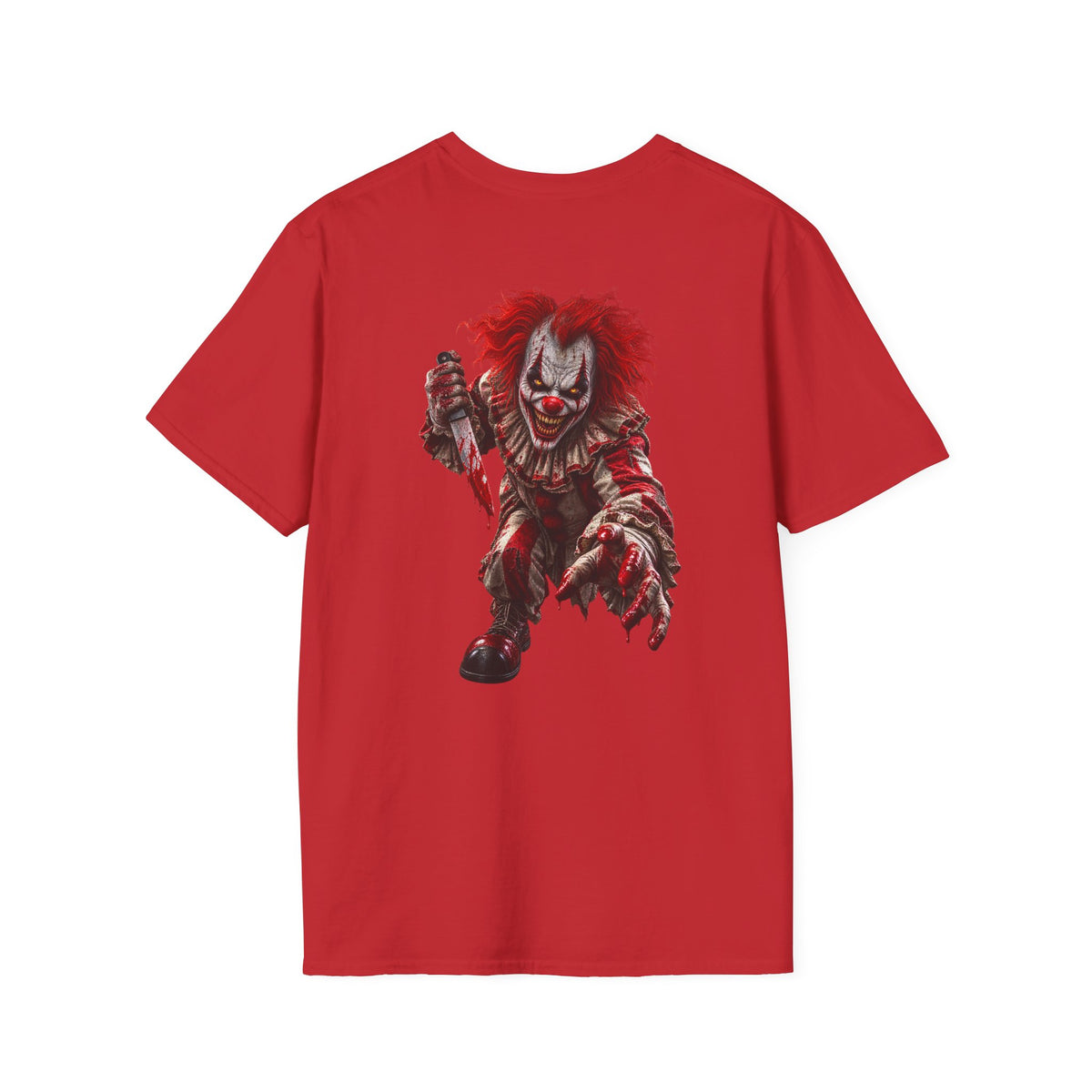 Horror Clown Graphic T-Shirt — Creepy Red Pennywise Style Back Print - Personalized