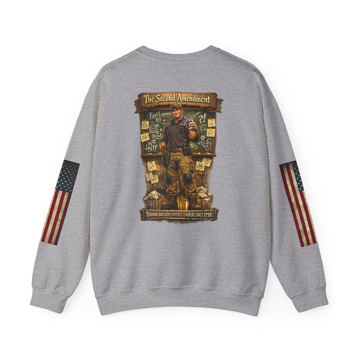 Patriotic Veteran Tribute Crewneck Sweatshirt — American Flag Sleeves & Military Honor Back Print - Personalized