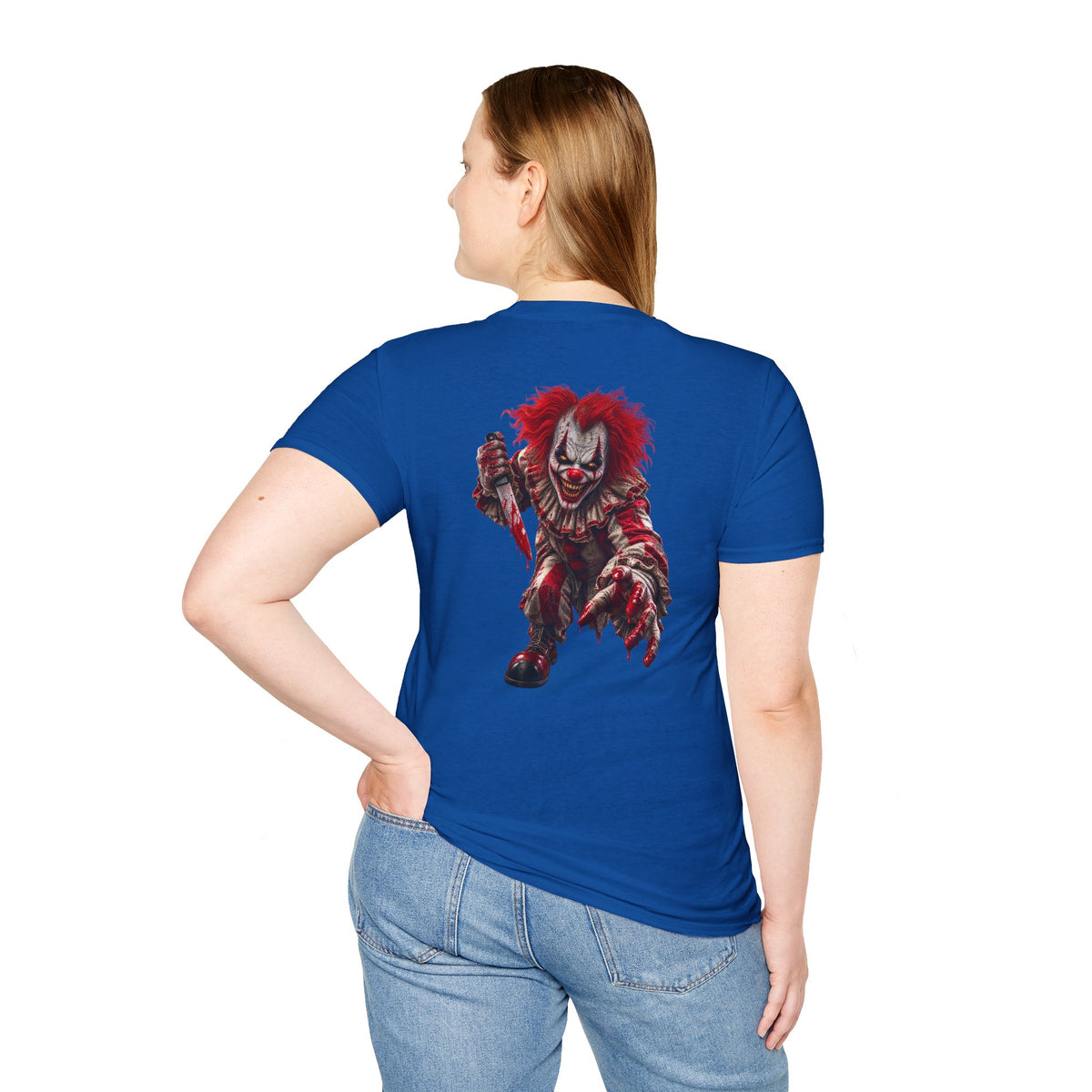 Horror Clown Graphic T-Shirt — Creepy Red Pennywise Style Back Print - Personalized