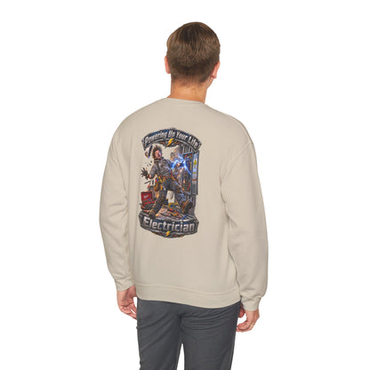 Funny Electrician Crewneck Sweatshirt — 'Powering Up Your Life' Tradesman Gift