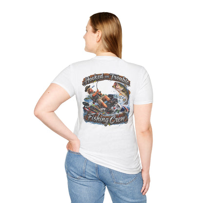 Fishing Crew T-Shirt — "Hooked on Trouble" Graphic T-Shirt - Personalized