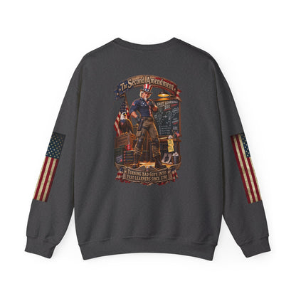Patriotic Revolutionary War Crewneck Sweatshirt — Vintage American Flag Sleeves - Personalized