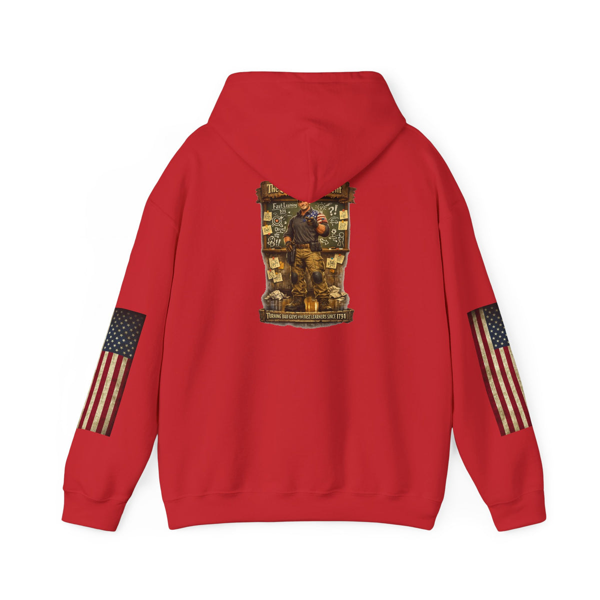 Patriotic Veteran Tribute Hoodie — American Flag Sleeves & Military Honor Back Print