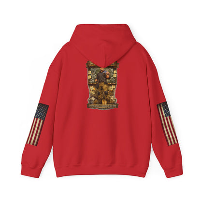 Patriotic Veteran Tribute Hoodie — American Flag Sleeves & Military Honor Back Print