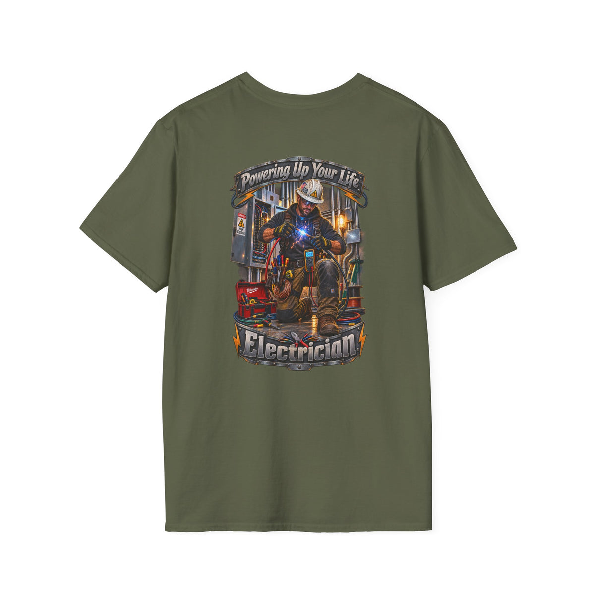 Electrician Crewneck T-Shirt — 'Powering Up Your Life' Tradesman Gift - Personalized