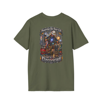 Electrician Crewneck T-Shirt — 'Powering Up Your Life' Tradesman Gift - Personalized