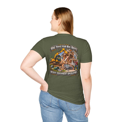 Funny Heavy Equipment Operator T-Shirt — "Big Toys for Big Boys" Construction Truck Graphic