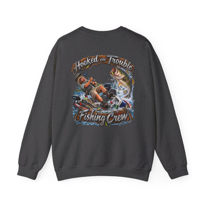 Fishing Crew Sweatshirt — "Hooked on Trouble" Graphic Crewneck - Personalized